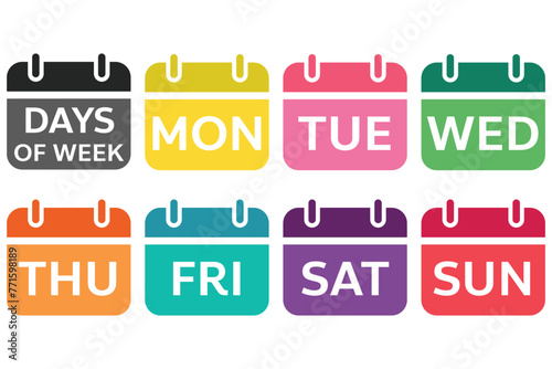 days of week in the weekly calendar, date and time calendar for planning