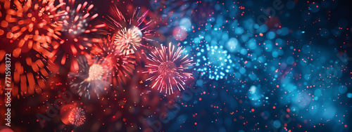 Vibrant Fireworks Display in Red and Blue Hues