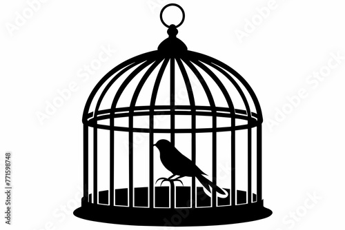 Bird cage black silhouette vector on white background.