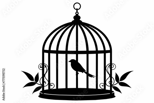 Bird cage black silhouette vector on white background.