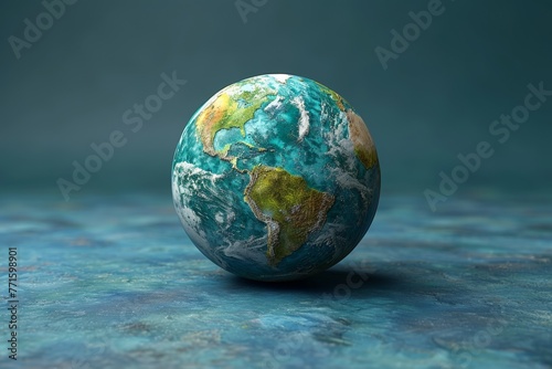 3D render of globe adorned with world map  set against blue background  offering stunning aerial perspective of Earth s surface an ideal icon design for social media platforms.