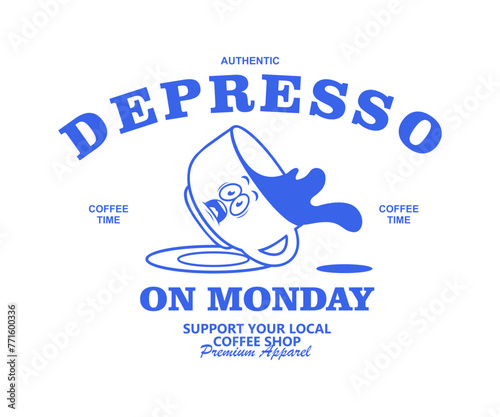 Funny cartoon character of a cup coffee. Can be used as Sticker, posters, prints. Retro cartoon style. Vector illustration