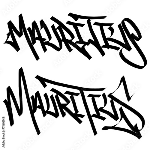 MAURITIUS letter the country name on the world digital illustration graffiti handstyle signature symbol tags painting with black and white color photo