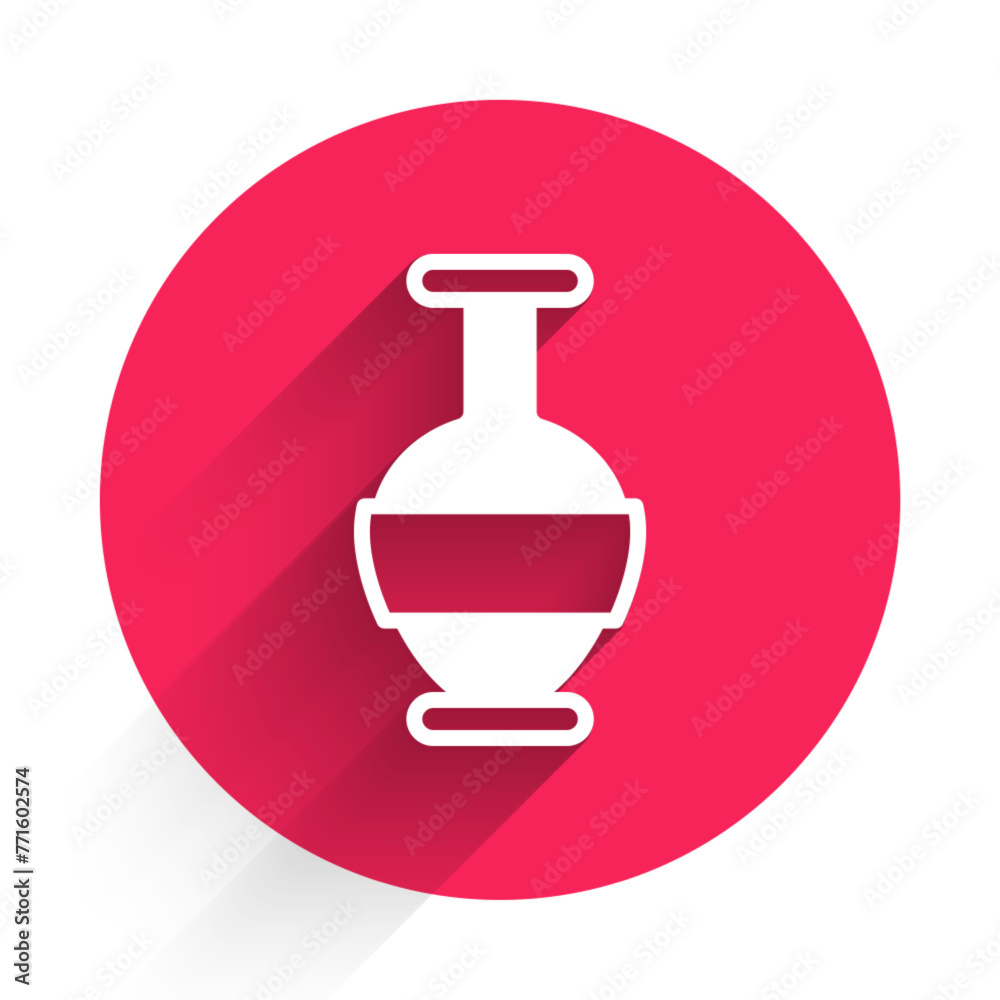 Obraz premium White Ancient amphorae icon isolated with long shadow background. Red circle button. Vector