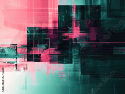 Abstract glitchy digital geometric art background photo