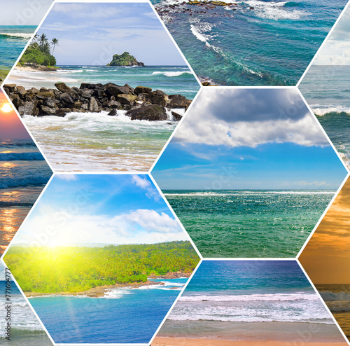 Tropical beaches of the Indian Ocean. Mosaic collage.