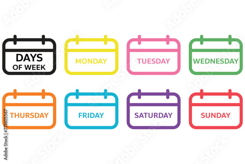 days of week in the weekly calendar, date and time calendar for planning