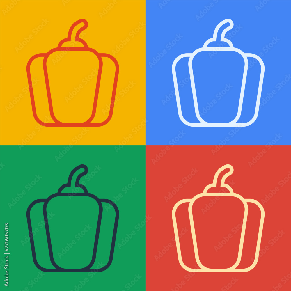 Obraz premium Pop art line Bell pepper or sweet capsicum icon isolated on color background. Vector