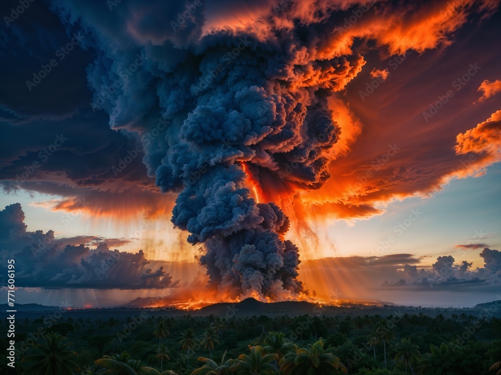Fototapeta premium Epic volcanic eruption on a tropical island