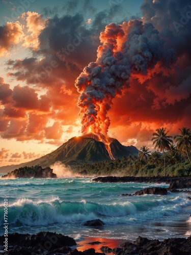 Epic volcanic eruption on a tropical island