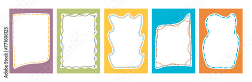 Hand drawn border set with wavy pattern. Doodle background for social media. Trendy graphic template of curved frame textbox. Geometric abstract children creativity