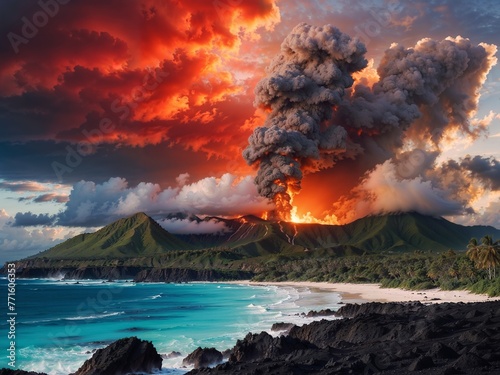 Epic volcanic eruption on a tropical island