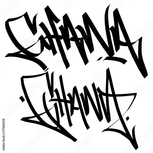 GHANA letter the country name on the world digital illustration graffiti handstyle signature symbol tags painting with black and white color photo