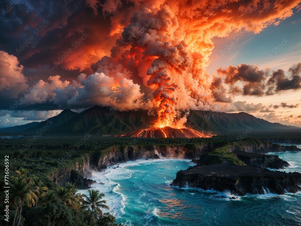 Epic volcanic eruption on a tropical island Epic volcanic eruption on a tropical island