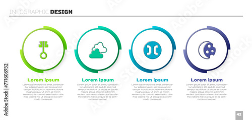 Set Old magic key, Cloudy weather, Pisces zodiac and Eclipse of sun. Business infographic template. Vector