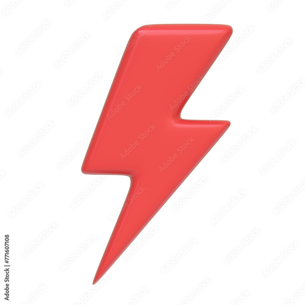 Red lightning bolt, commonly associated with speed, electricity, and power isolated on white background. 3D icon, sign and symbol. Front view. 3D Render Illustration Red lightning bolt, commonly associated with speed, electricity, and power isolated on white background. 3D icon, sign and symbol. Front view. 3D Render Illustration