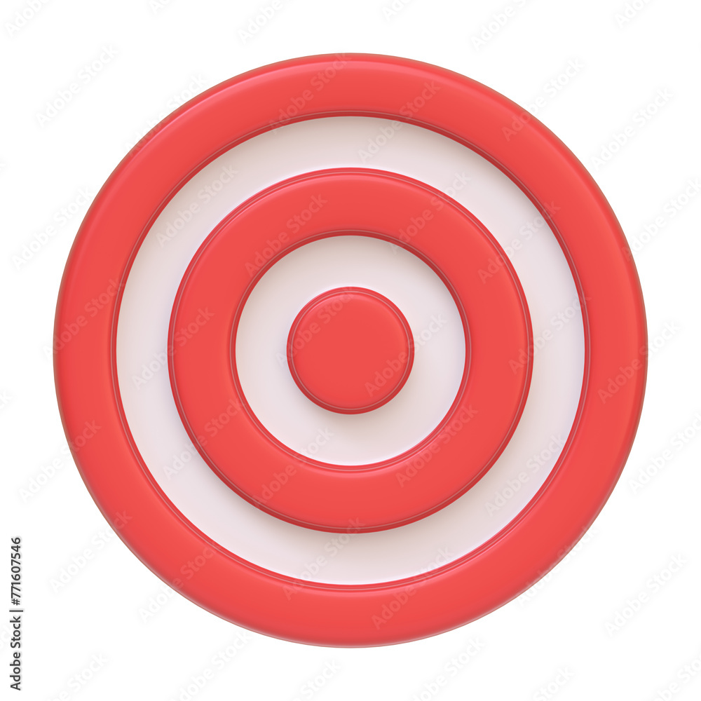 Target with red and white concentric circles, representing goals, focus, and accuracy isolated on white background. 3D icon, sign and symbol. Front view. 3D Render Illustration