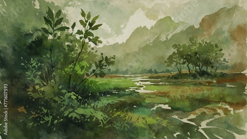 oil painting green landscape background