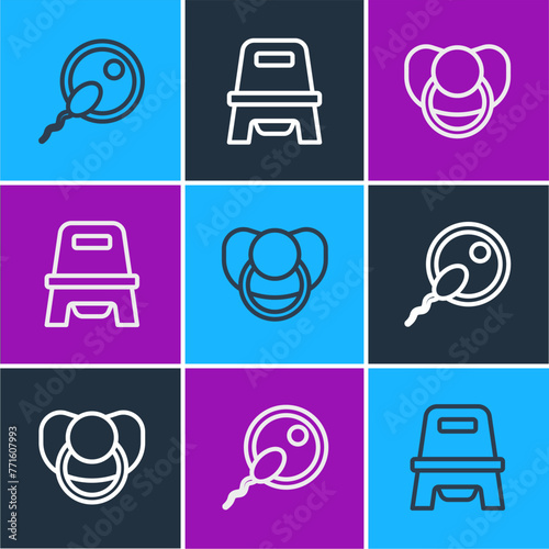Set line Sperm, Baby dummy pacifier and potty icon. Vector