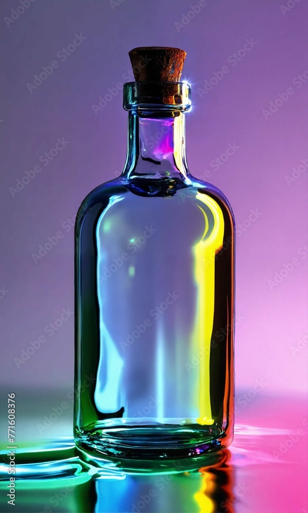 bottle of wine. Background light effect casuistry from colored glass