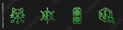 Set line Video graphic card, NFT Digital crypto art, blockchain technology and . Gradient color icons. Vector