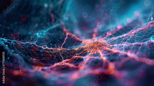 A colorful, abstract image of a brain with red and orange lines. The image is full of energy and movement, with the colors blending and swirling together. Scene is one of excitement and wonder