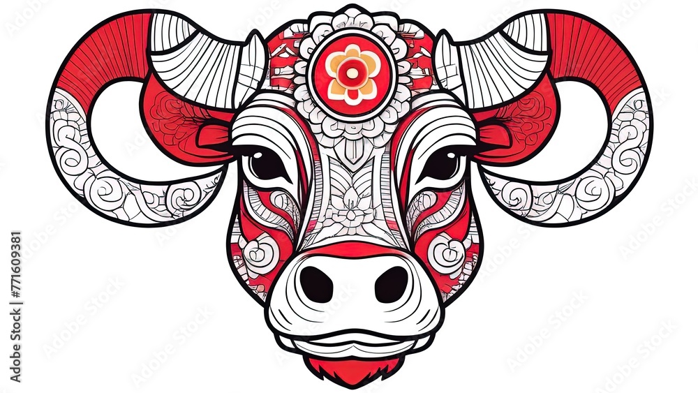 bull illustration, logo. Banner Happy Chinese New Year 2033. bull of