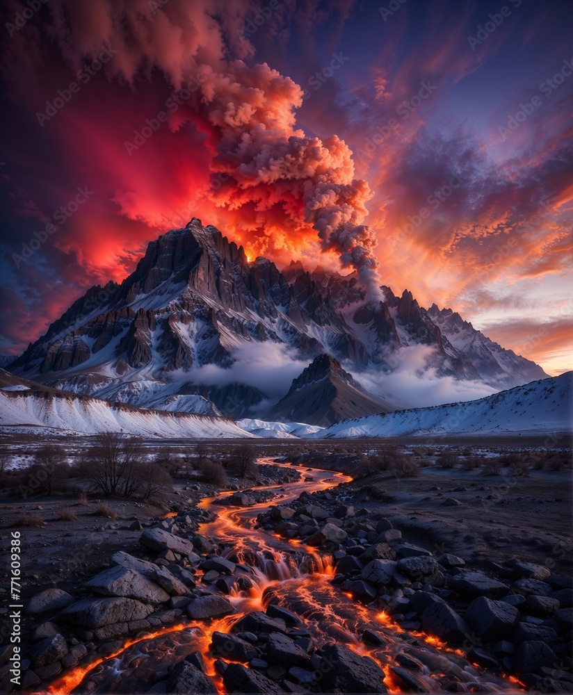 Fototapeta premium Epic volcanic eruption in the north