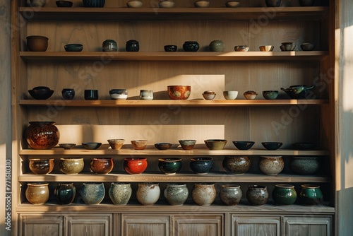 A minimalist shelf displaying a variety of colorful
