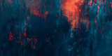 vivid abstract expressionist painting, bold knife strokes in fiery red and cool blues dark tones grunge texture.