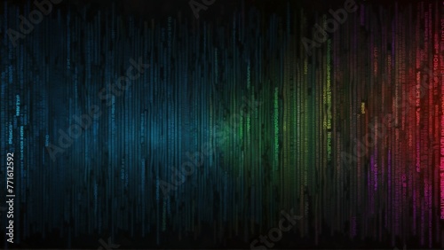 Dark abstract technology background with rainbow stripes of computer data IT web coding style lines in multi colors on black background
