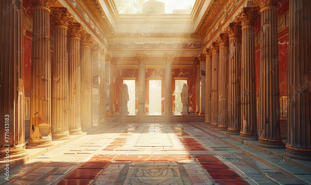 Background of the interior of a worship temple in the time of Jesus in the time of the Roman Empire, Generative AI