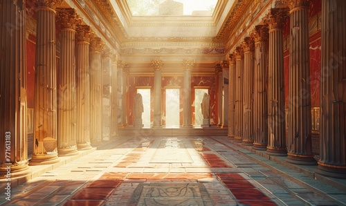 Background of the interior of a worship temple in the time of Jesus in the time of the Roman Empire, Generative AI photo