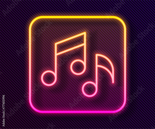 Glowing neon line Music note, tone icon isolated on black background. Vector