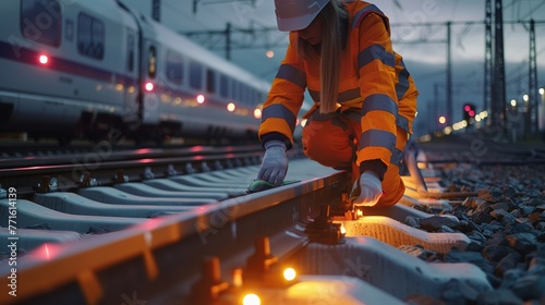 Precision Engineering On the ground, an engineer meticulously oversees the installation of precision engineered tracks and conductive rails Her expertise ensures photo