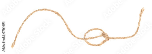 Piece of brown twine isolated on white background. jute rope