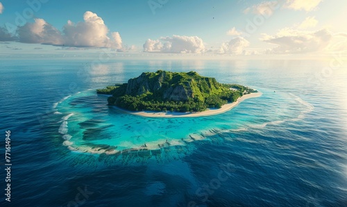Wild tropical paradise islands in the middle of the blue ocean natural beauty, Generative AI