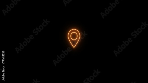 Abstract glowing neon location signal icon animation. photo