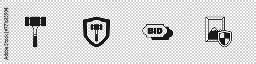 Set Auction hammer, Bid and painting icon. Vector