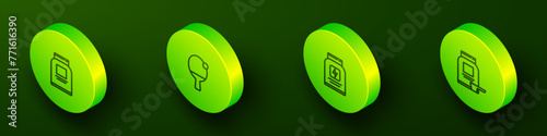 Set Isometric line Sports nutrition, Racket and ball, and icon. Vector