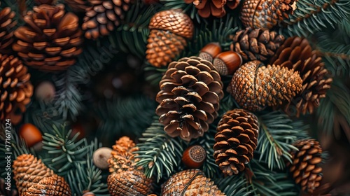 Decorative wreath of pine c...