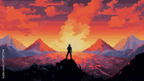 Simplistic drawing of a ending of the world behind a red dead sun  simple gradient colors vector illustration