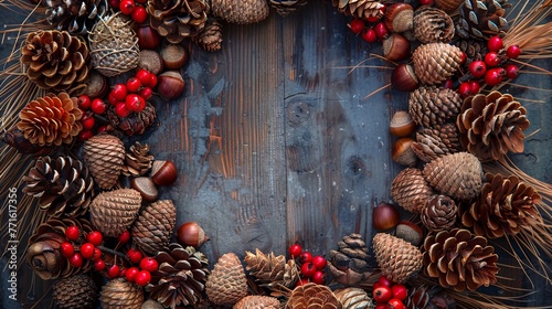 Decorative wreath of pine c...