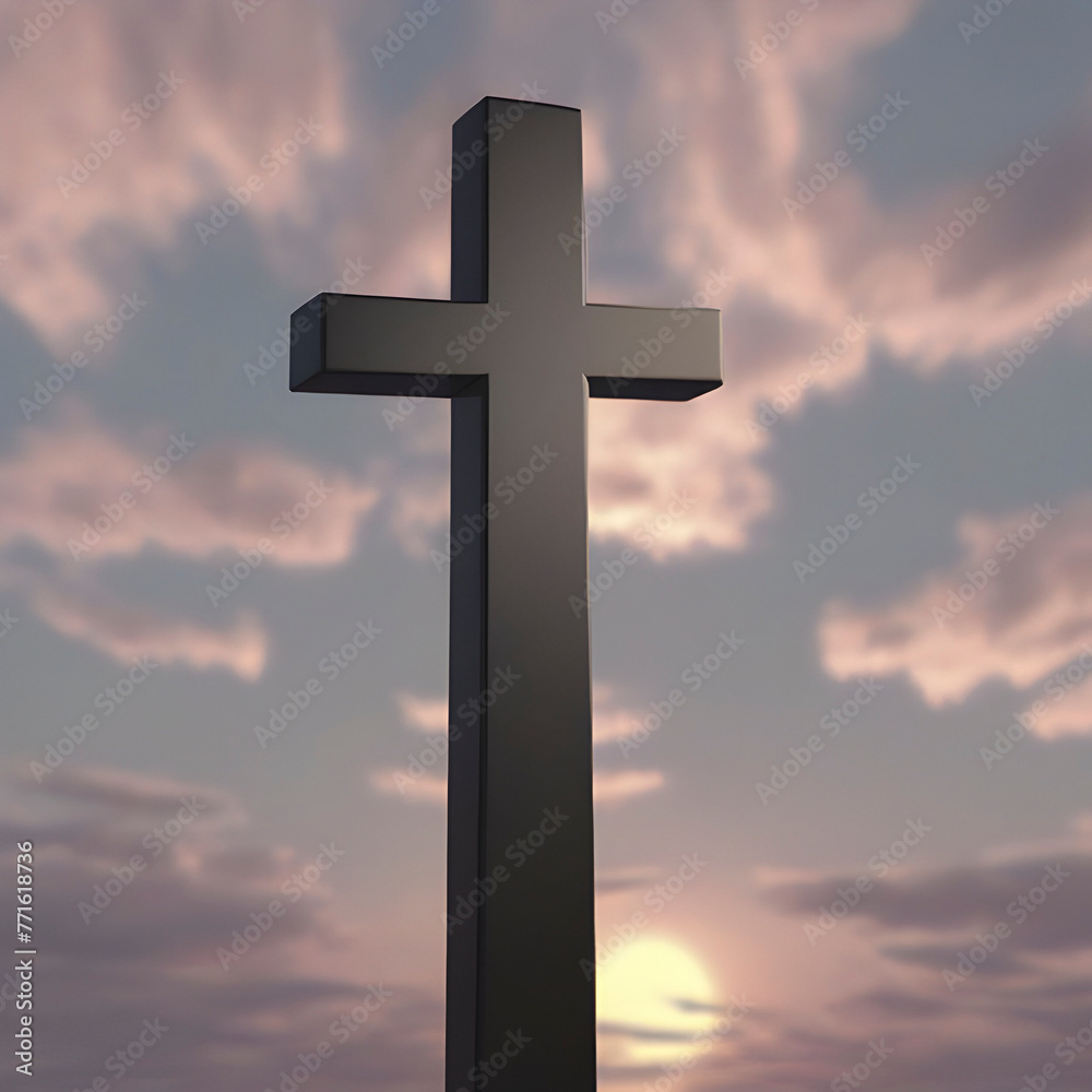 A cross in the middle of the sky. A cross illustration.