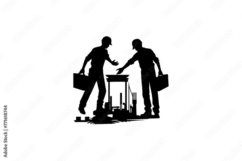 construction workers silhouettes icon in black and white, construction workers silhouettes icon 02