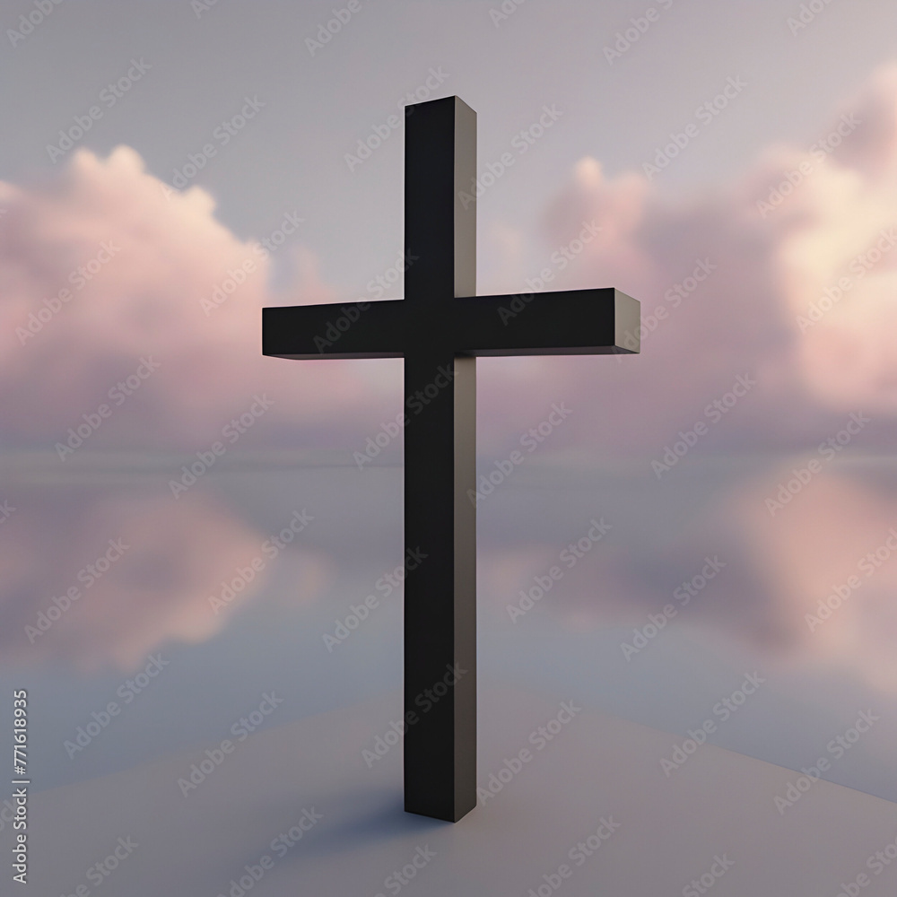 A cross in the middle of the sky. A cross illustration.