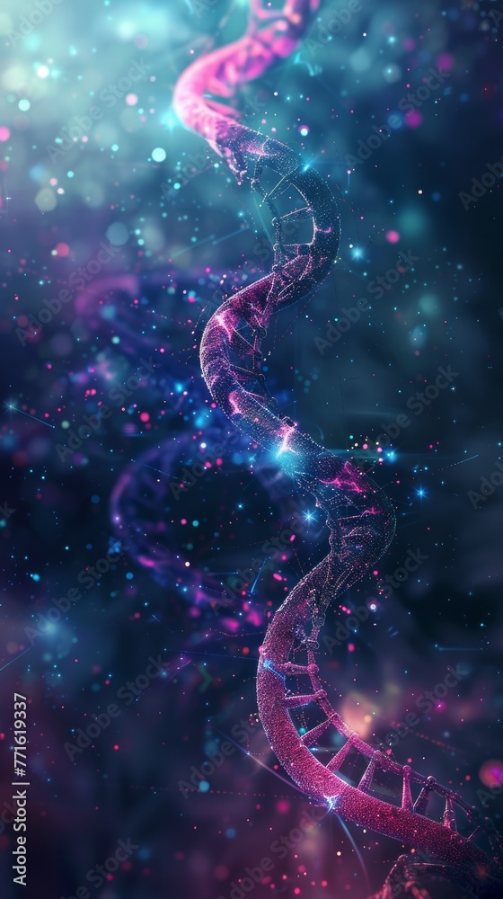 DNA double helix genetic material. Gene sequencing abstract design. Floating in space background, .science, abstract, biology, biotechnology, molecular, health, genetic