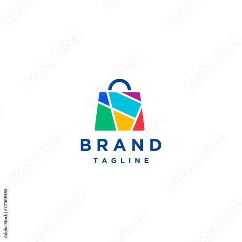 Simple Shopping Bag Map Logo Design. Colorful Shopping Location Bags Logo Design. © ilunilun