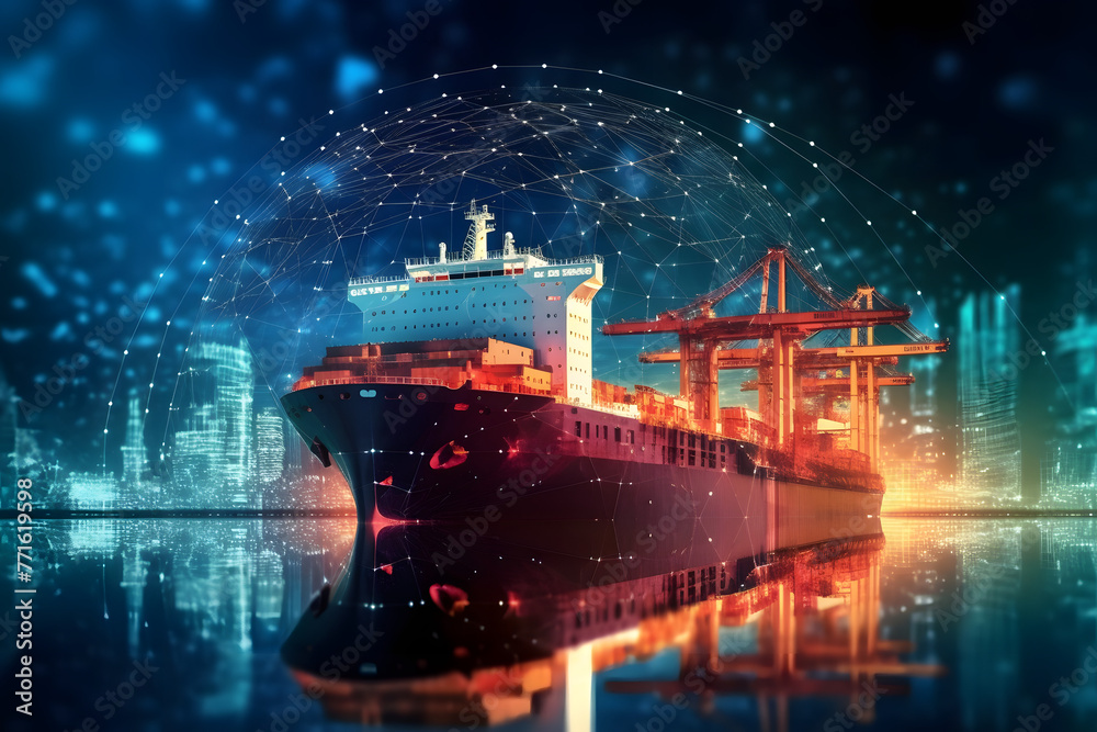 Obraz premium Container ship for business logistic import and export concept around the world. Global transportation