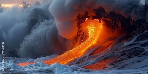 A river of fire: Molten lava carving its path through the landscape, an unstoppable force of nature photo